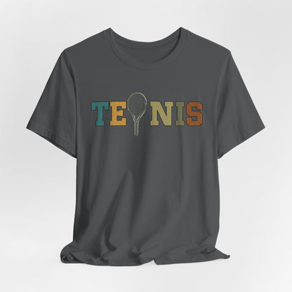 Tennis Retro Graphic Tee — Vintage Racket Lettering Shirt