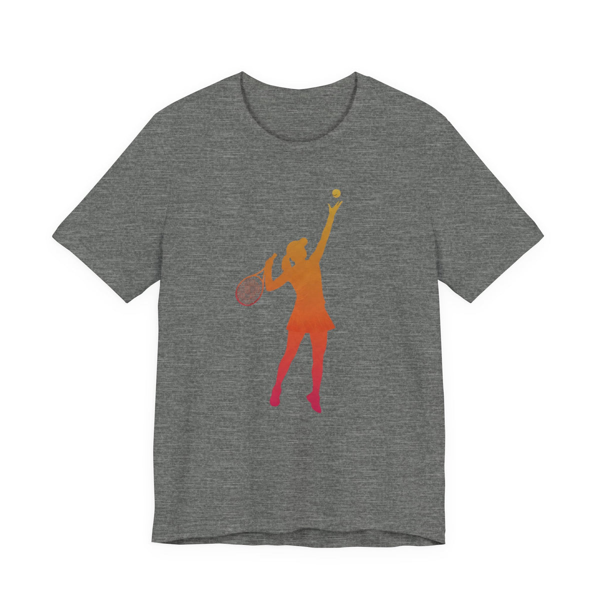 Tennis Serve Silhouette Tee — Gradient Female Tennis Player Graphic T‑Shirt