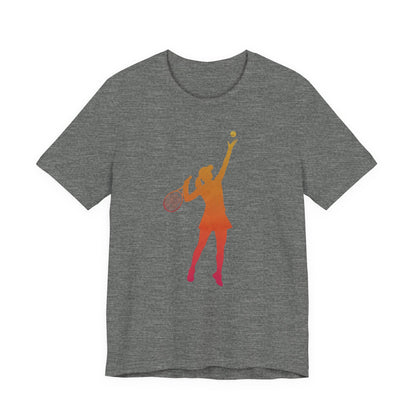 Tennis Serve Silhouette Tee — Gradient Female Tennis Player Graphic T‑Shirt