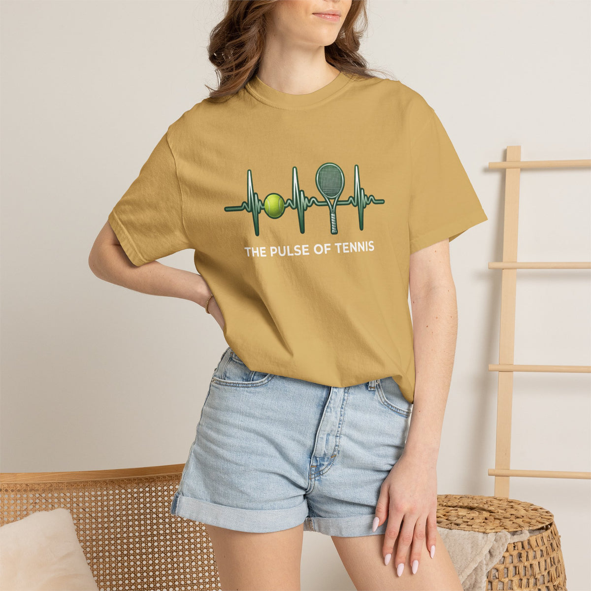 Tennis Heartbeat T‑Shirt — Tennis Ball & Racket ECG Design