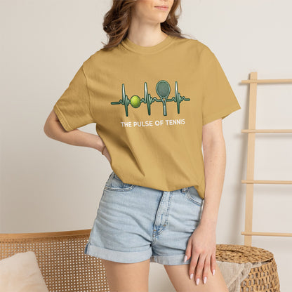 Tennis Heartbeat T‑Shirt — Tennis Ball & Racket ECG Design