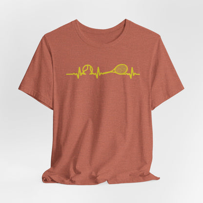 Tennis Heartbeat Tee — Minimal Tennis Racket ECG Graphic T-Shirt