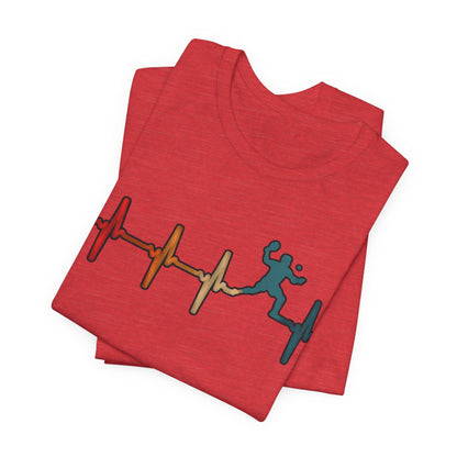 Heartbeat Tennis T‑Shirt — Colorful Surf Pulse Graphic Tee