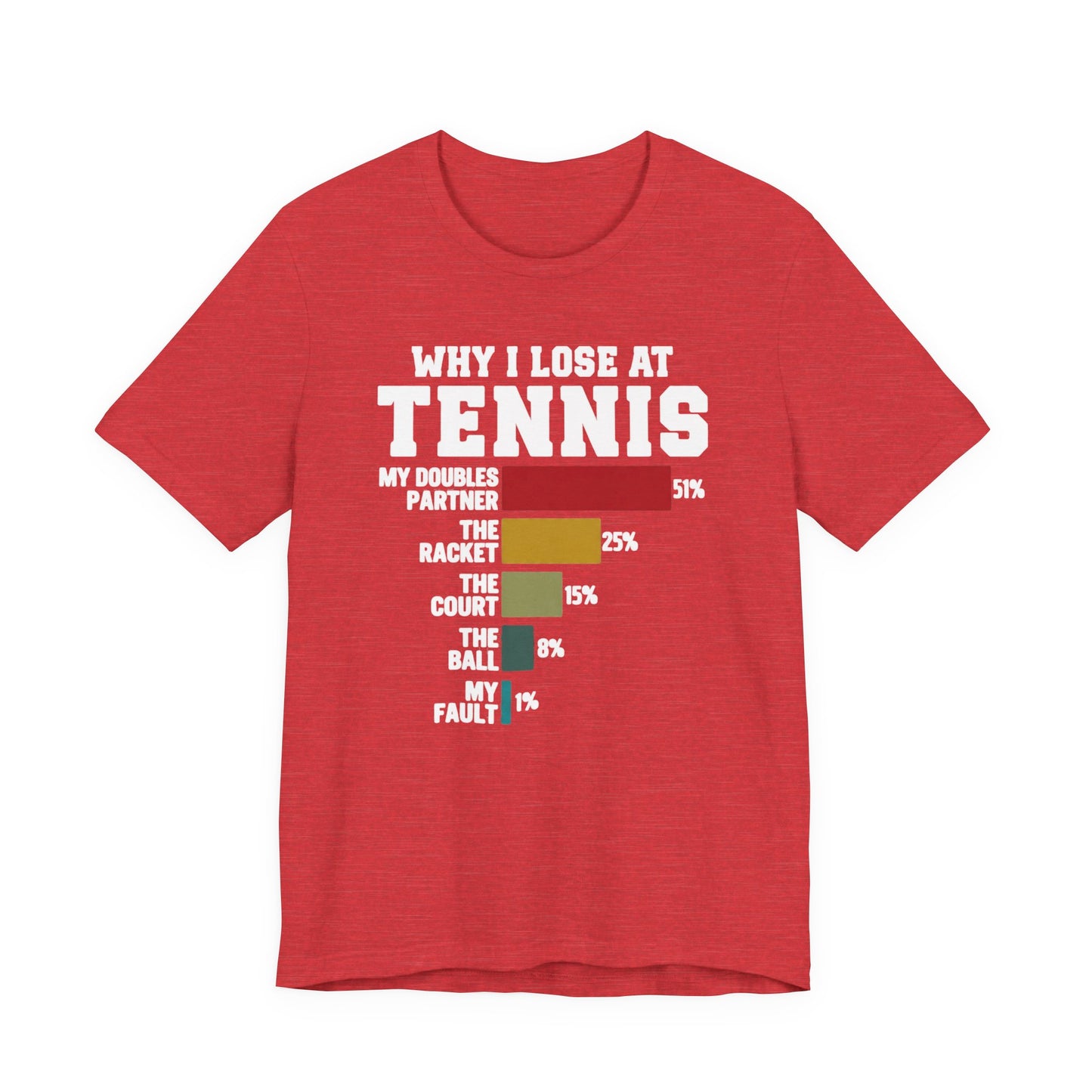 Tennis Humor T‑Shirt — "Why I Lose at Tennis" Bar Chart Tee