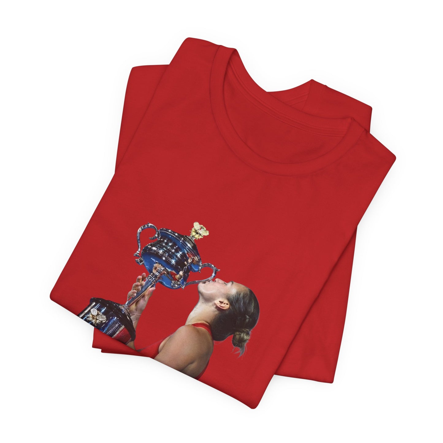 Tennis Champion Sabalenka — Woman Kissing Trophy Graphic T-Shirt