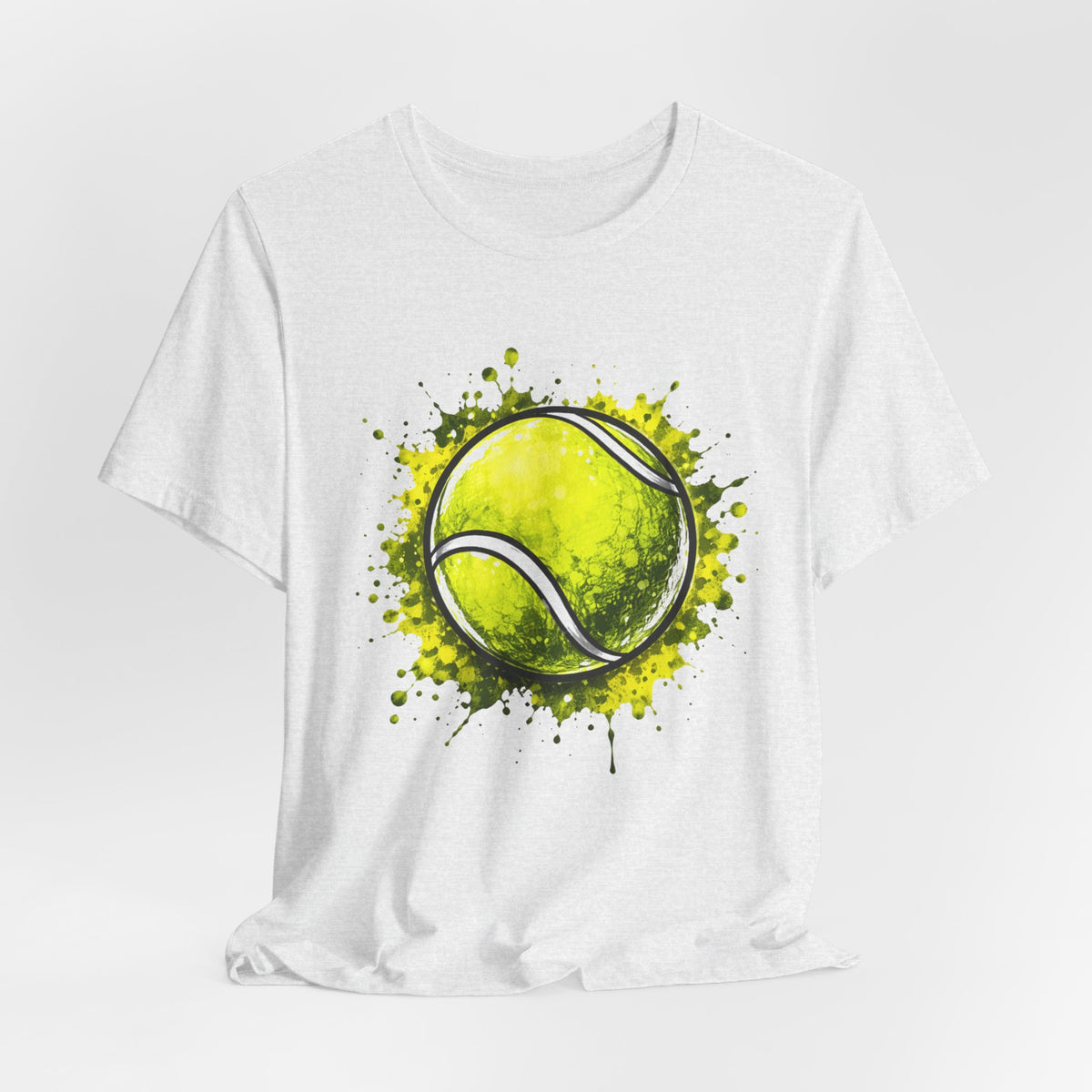 Tennis Tee — Watercolor Ball & Cartoon Player Short Sleeve Shirt