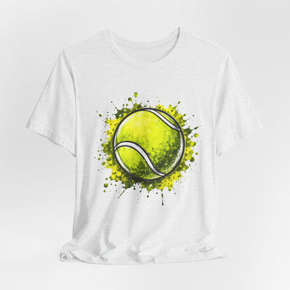 Tennis Tee — Watercolor Ball & Cartoon Player Short Sleeve Shirt
