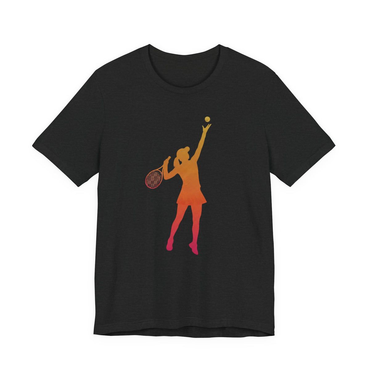 Tennis Serve Silhouette Tee — Gradient Female Tennis Player Graphic T‑Shirt