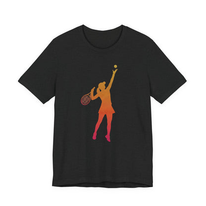 Tennis Serve Silhouette Tee — Gradient Female Tennis Player Graphic T‑Shirt