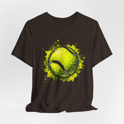 Tennis Tee — Watercolor Ball & Cartoon Player Short Sleeve Shirt