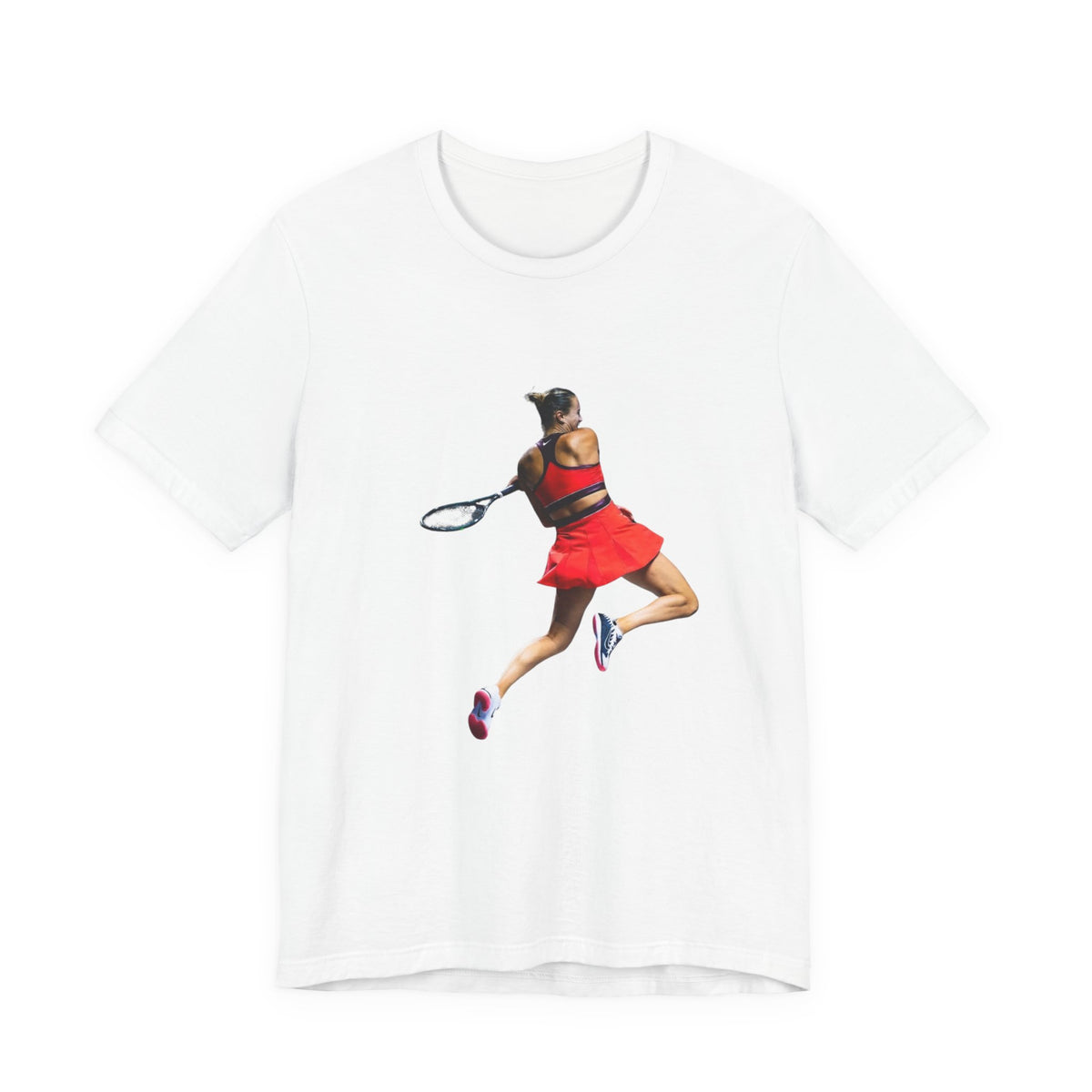 Tennis Player Sabalenka Graphic Tee — Women’s Red Dress Tennis Apparel