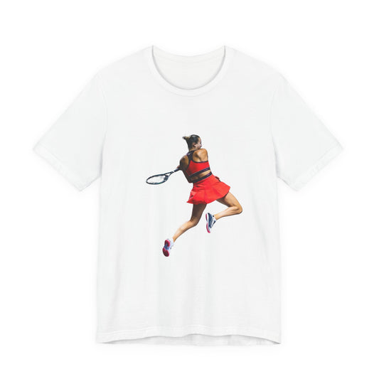 Tennis Player Sabalenka Graphic Tee — Women’s Red Dress Tennis Apparel