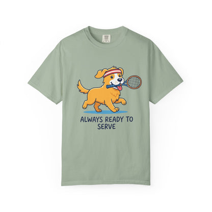 T-Shirt — "Always Ready to Serve" Golden Retriever Tennis Dog Graphic