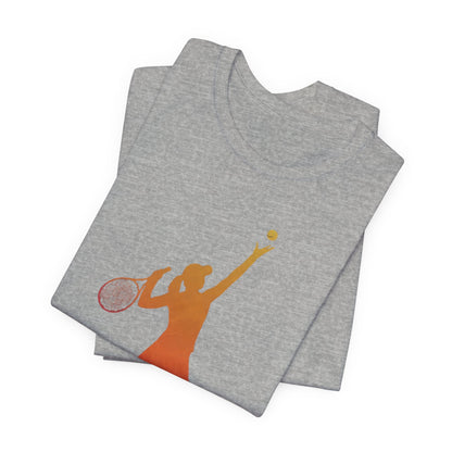 Tennis Serve Silhouette Tee — Gradient Female Tennis Player Graphic T‑Shirt