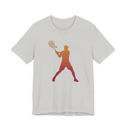 Tennis Player Silhouette Tee — Sunset Racket Graphic Shirt