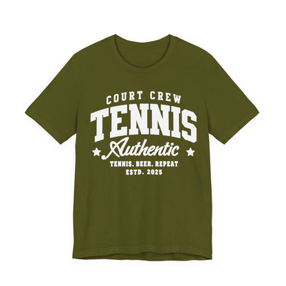 Tennis Court Crew Tee — "Tennis Authentic: Tennis. Beer. Repeat." Graphic Shirt