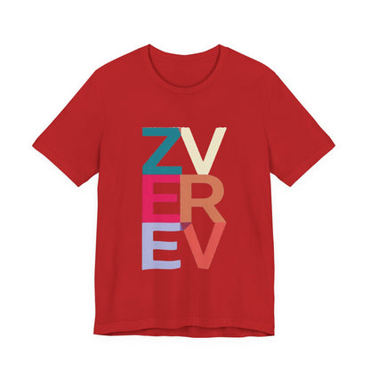 Retro Colorblock 'ZVEREV' Graphic Tee — Modern Minimalist Lettering Shirt