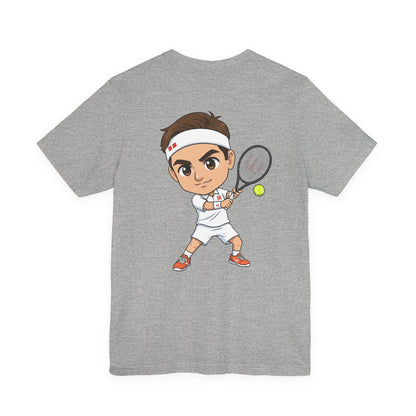 Tennis Tee — Watercolor Ball & Cartoon Player Short Sleeve Shirt
