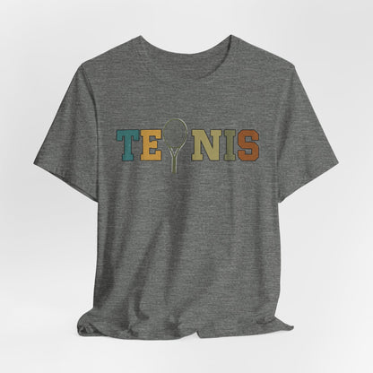 Tennis Retro Graphic Tee — Vintage Racket Lettering Shirt
