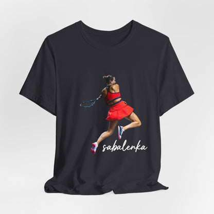 Tennis Player Sabalenka Graphic Tee — Women’s Red Dress Tennis Apparel