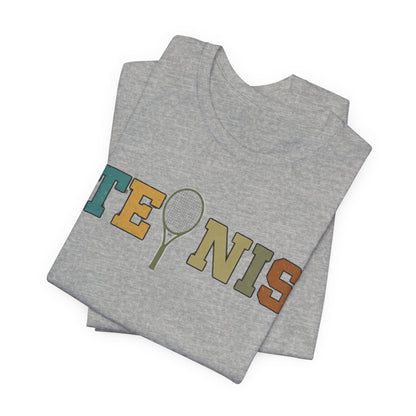 Tennis Retro Graphic Tee — Vintage Racket Lettering Shirt