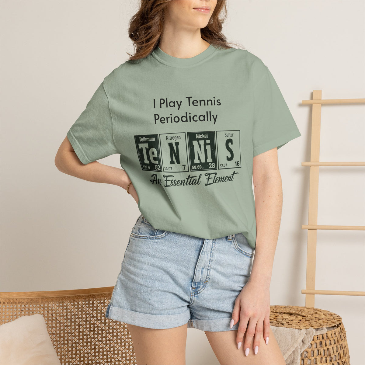Tennis Periodically T‑Shirt — “An Essential Element” Chemistry Tennis Tee