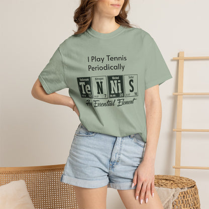 Tennis Periodically T‑Shirt — “An Essential Element” Chemistry Tennis Tee