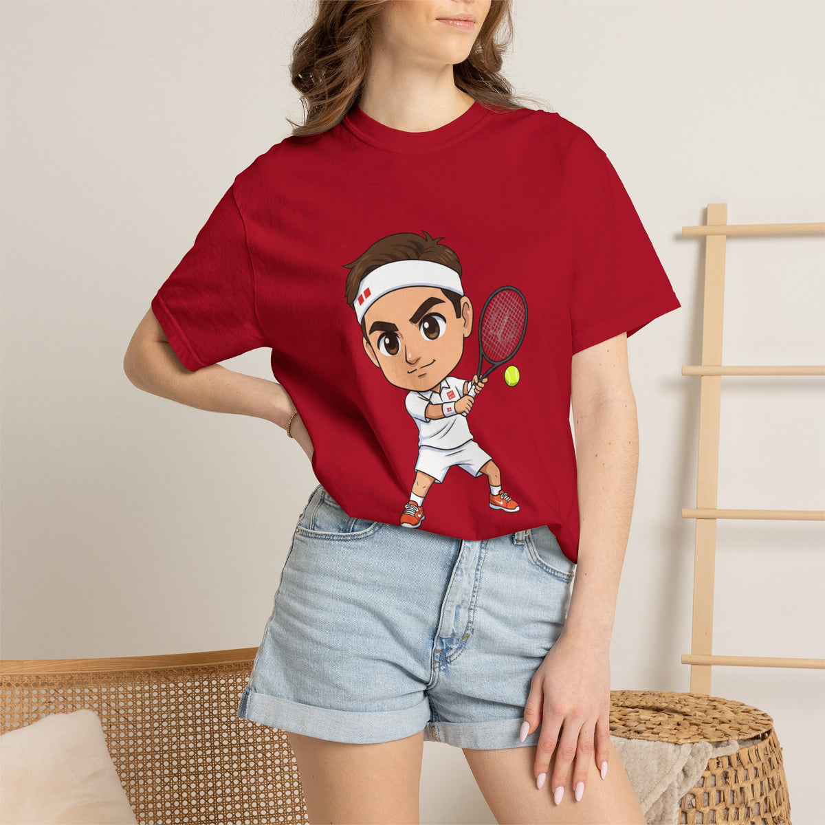 Federer Cartoon Tennis T-Shirt — Retro Athlete Graphic Tee