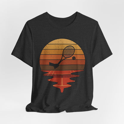Retro Tennis Sunset Tee — Vintage Racket & Ball Graphic T‑Shirt