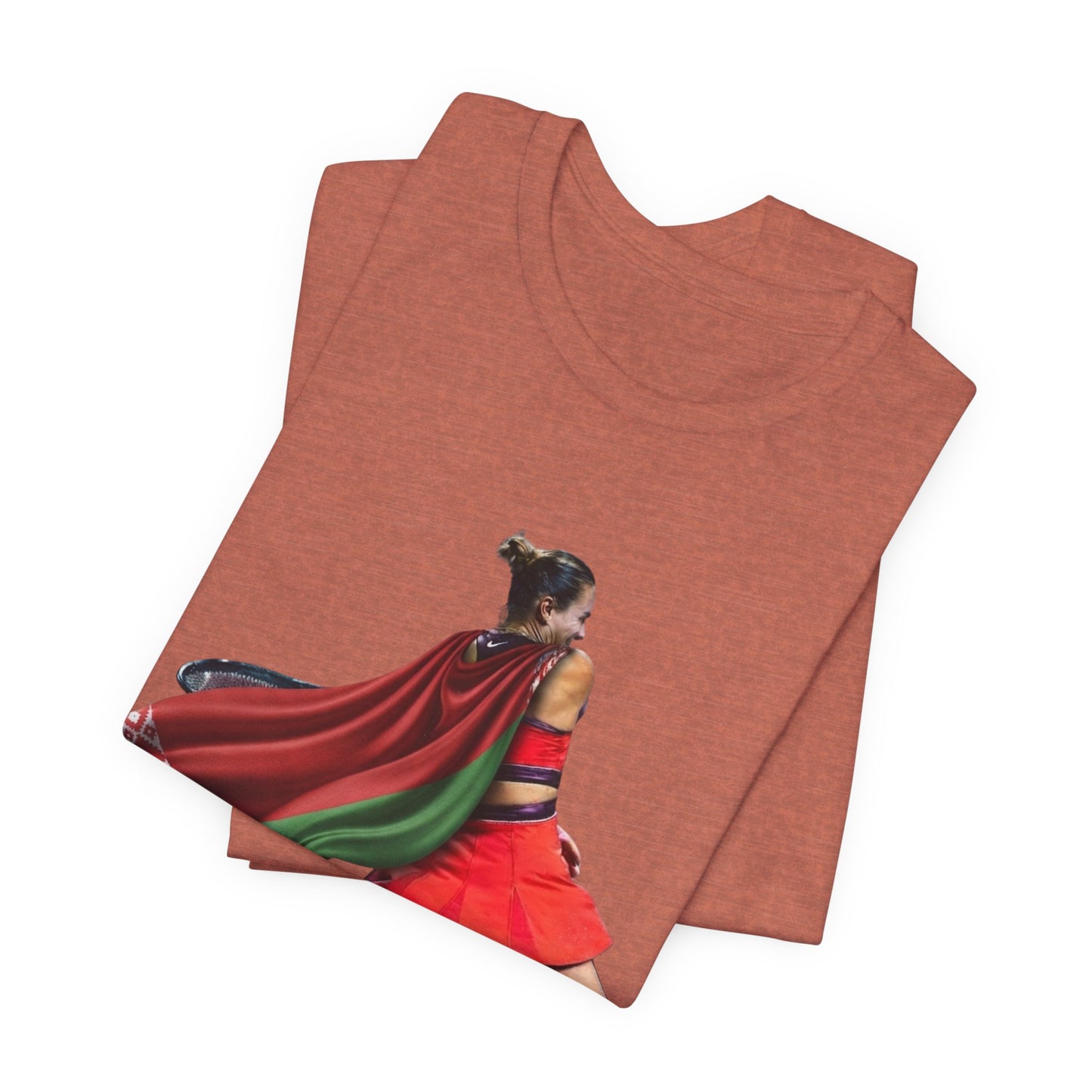 Runner Superhero Sabalenka T‑Shirt — Empowering Female Athlete Tee with Cape Graphic