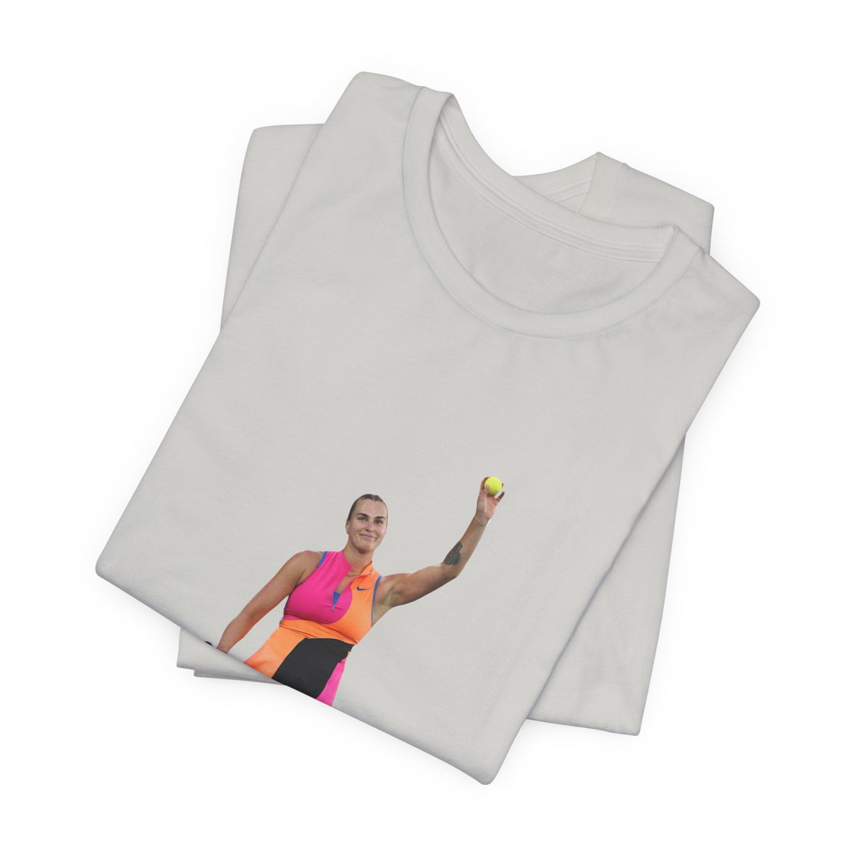 Tennis Player Aryna Sabalenka Graphic Tee — Woman Serving with Racket and ball