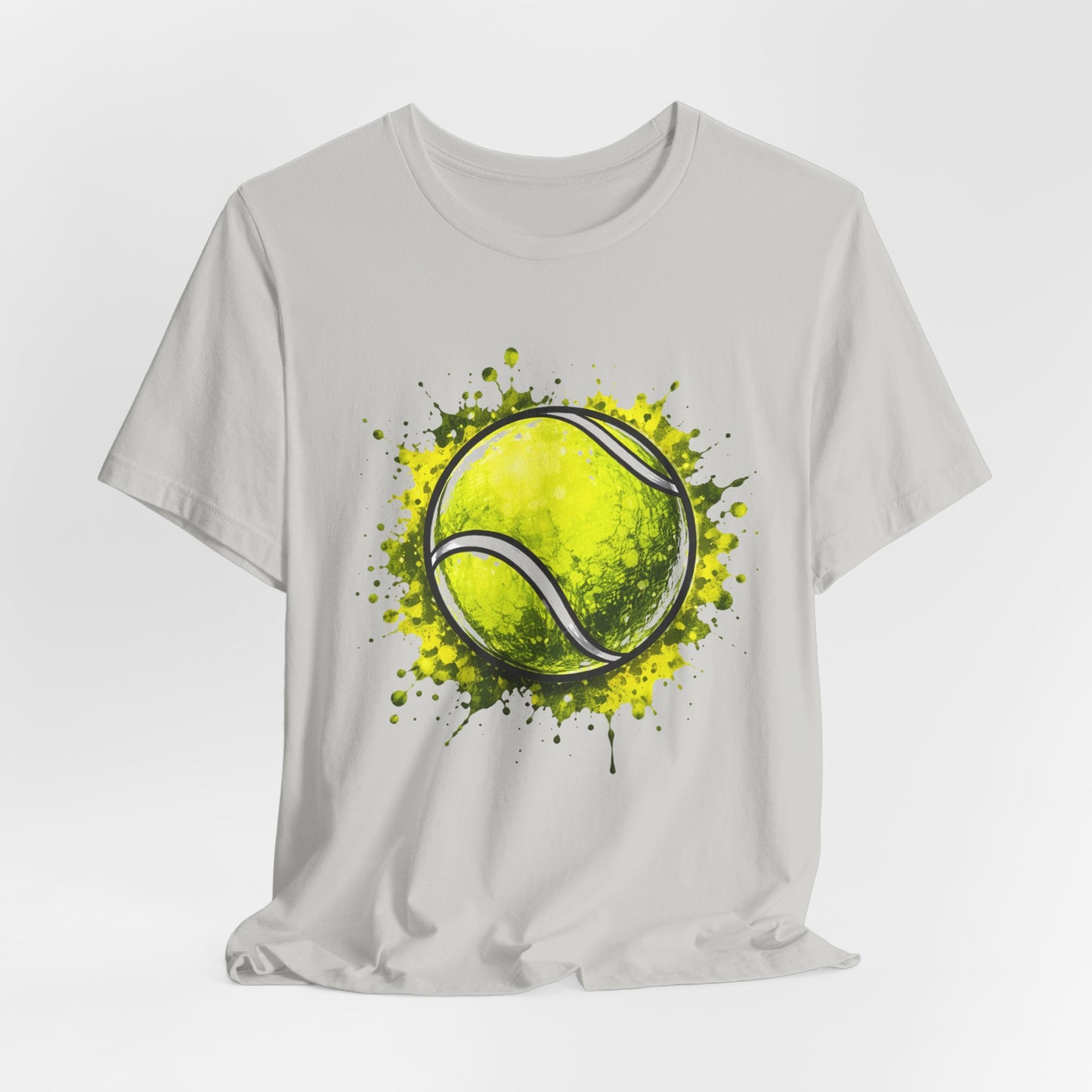 Tennis Tee — Watercolor Ball & Cartoon Player Short Sleeve Shirt