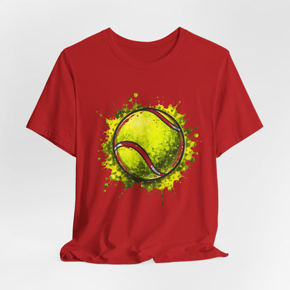 Tennis Tee — Watercolor Ball & Cartoon Player Short Sleeve Shirt