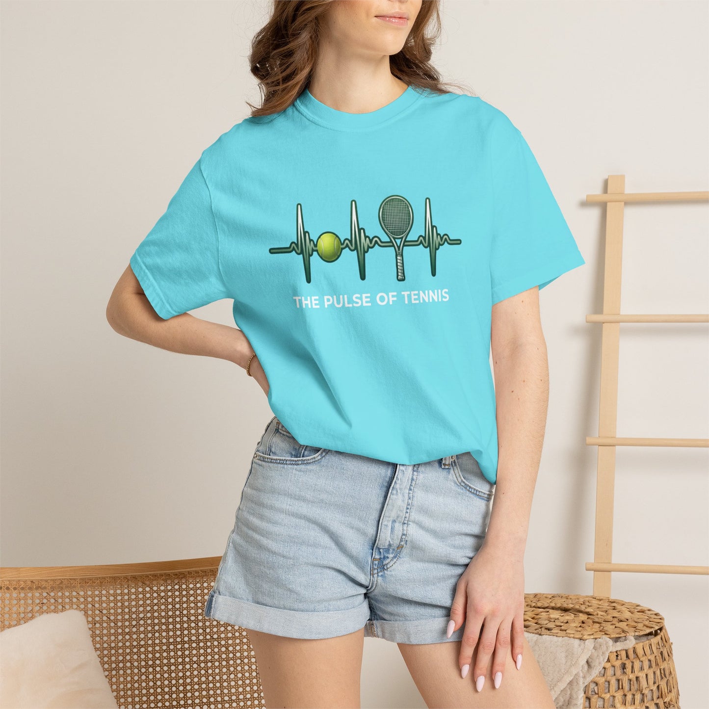 Tennis Heartbeat T‑Shirt — Tennis Ball & Racket ECG Design