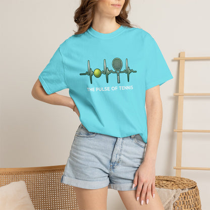 Tennis Heartbeat T‑Shirt — Tennis Ball & Racket ECG Design