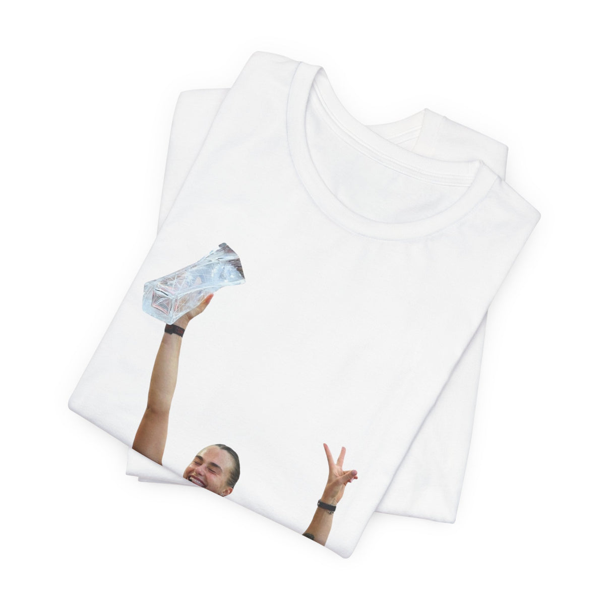 Aryna Sabalenka Champion Victory T-Shirt — Athlete Holding Trophy Tee