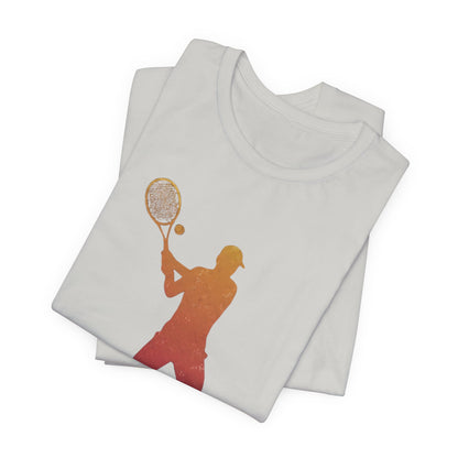 Tennis Player Silhouette Tee — Sunset Racket Graphic Shirt