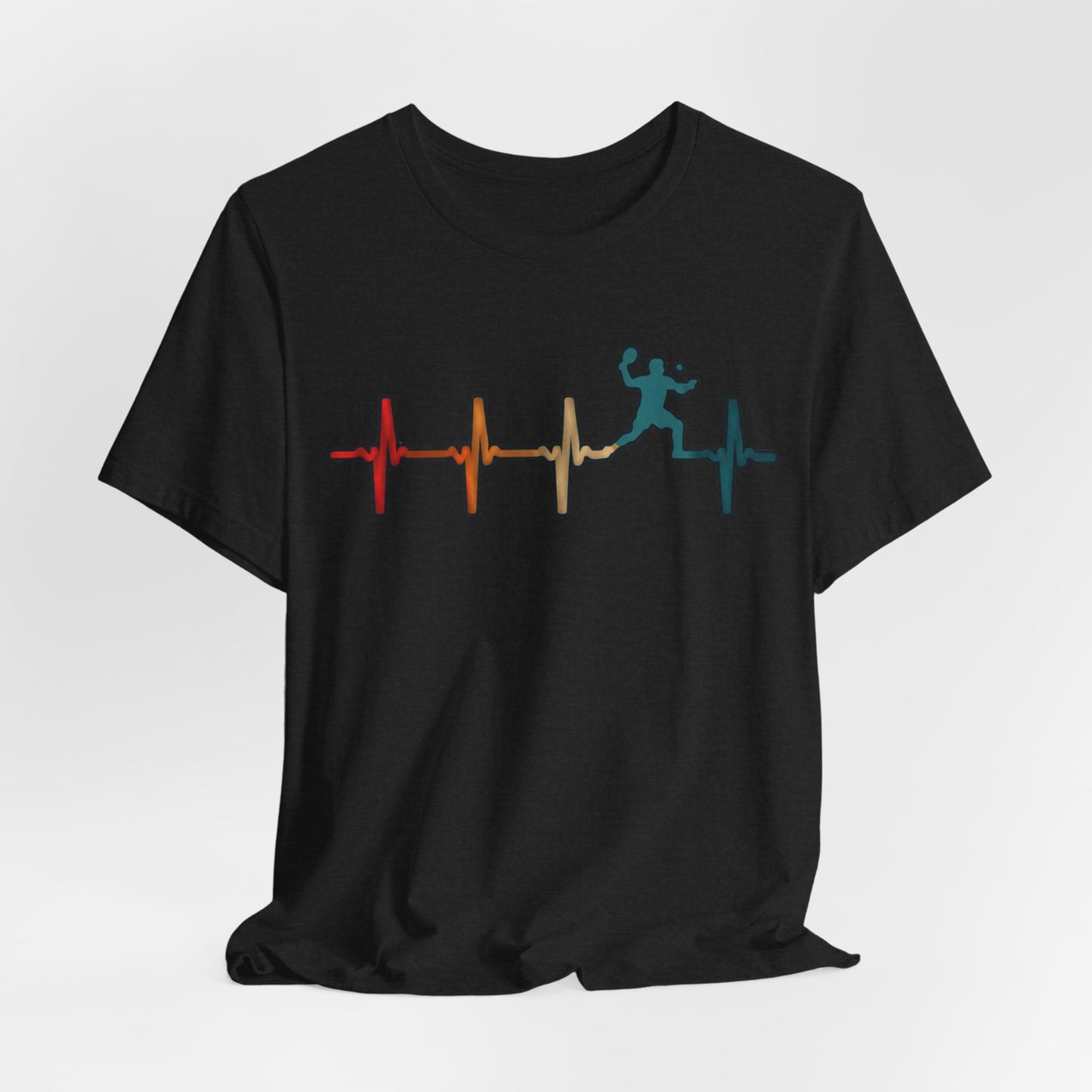 Heartbeat Tennis T‑Shirt — Colorful Surf Pulse Graphic Tee