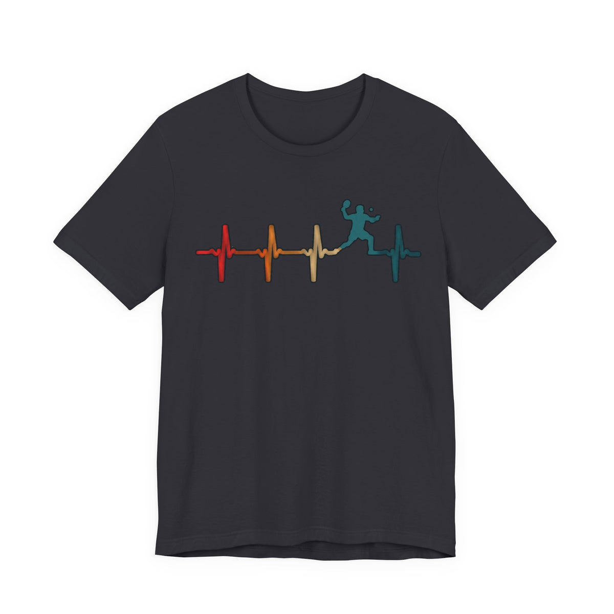 Heartbeat Tennis T‑Shirt — Colorful Surf Pulse Graphic Tee