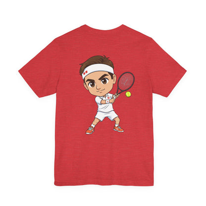 Tennis Tee — Watercolor Ball & Cartoon Player Short Sleeve Shirt