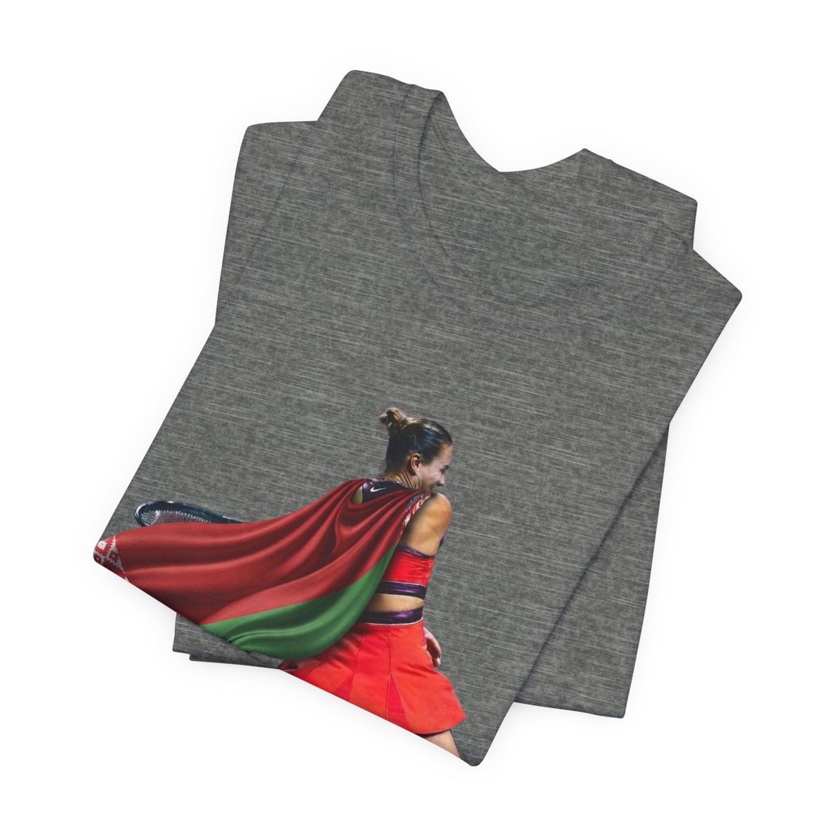 Runner Superhero Sabalenka T‑Shirt — Empowering Female Athlete Tee with Cape Graphic