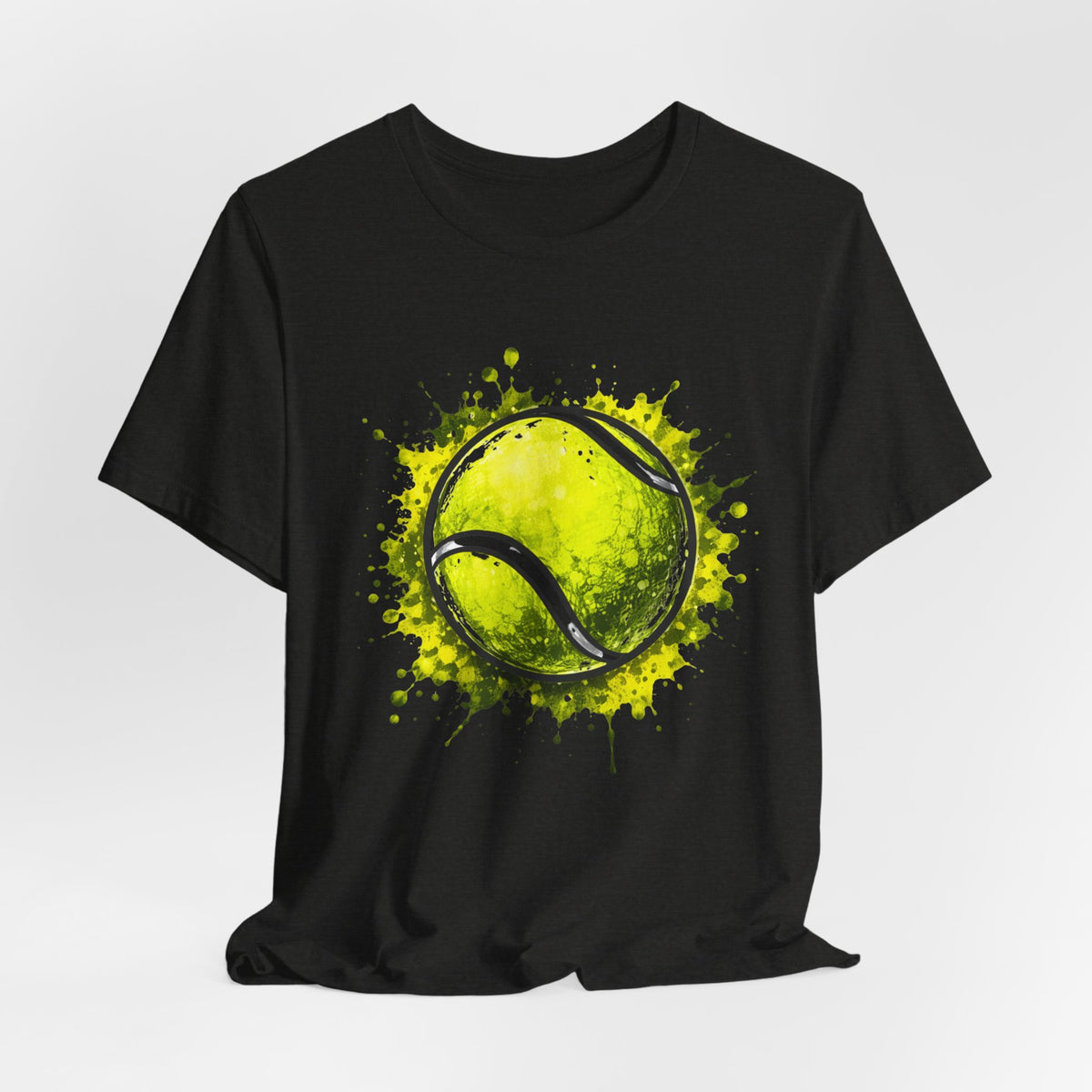 Tennis Tee — Watercolor Ball & Cartoon Player Short Sleeve Shirt