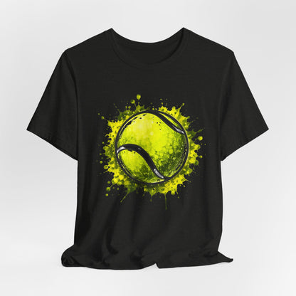 Tennis Tee — Watercolor Ball & Cartoon Player Short Sleeve Shirt