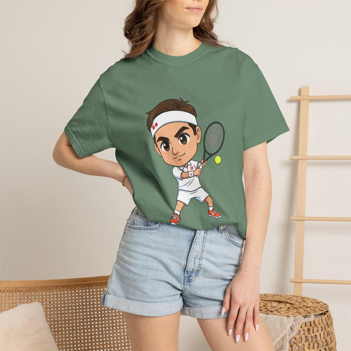Federer Cartoon Tennis T-Shirt — Retro Athlete Graphic Tee