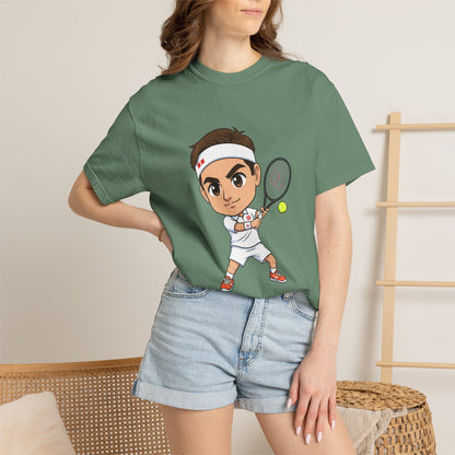 Federer Cartoon Tennis T-Shirt — Retro Athlete Graphic Tee
