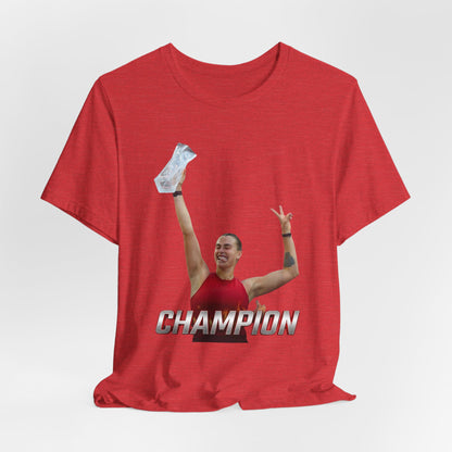 Aryna Sabalenka Champion Victory T-Shirt — Athlete Holding Trophy Tee