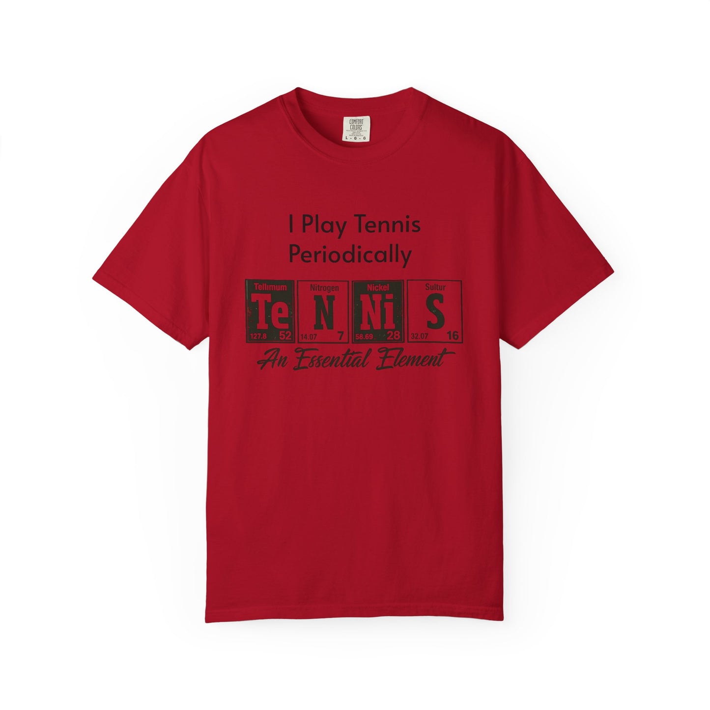 Tennis Periodically T‑Shirt — “An Essential Element” Chemistry Tennis Tee