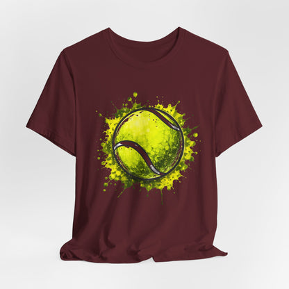 Tennis Tee — Watercolor Ball & Cartoon Player Short Sleeve Shirt