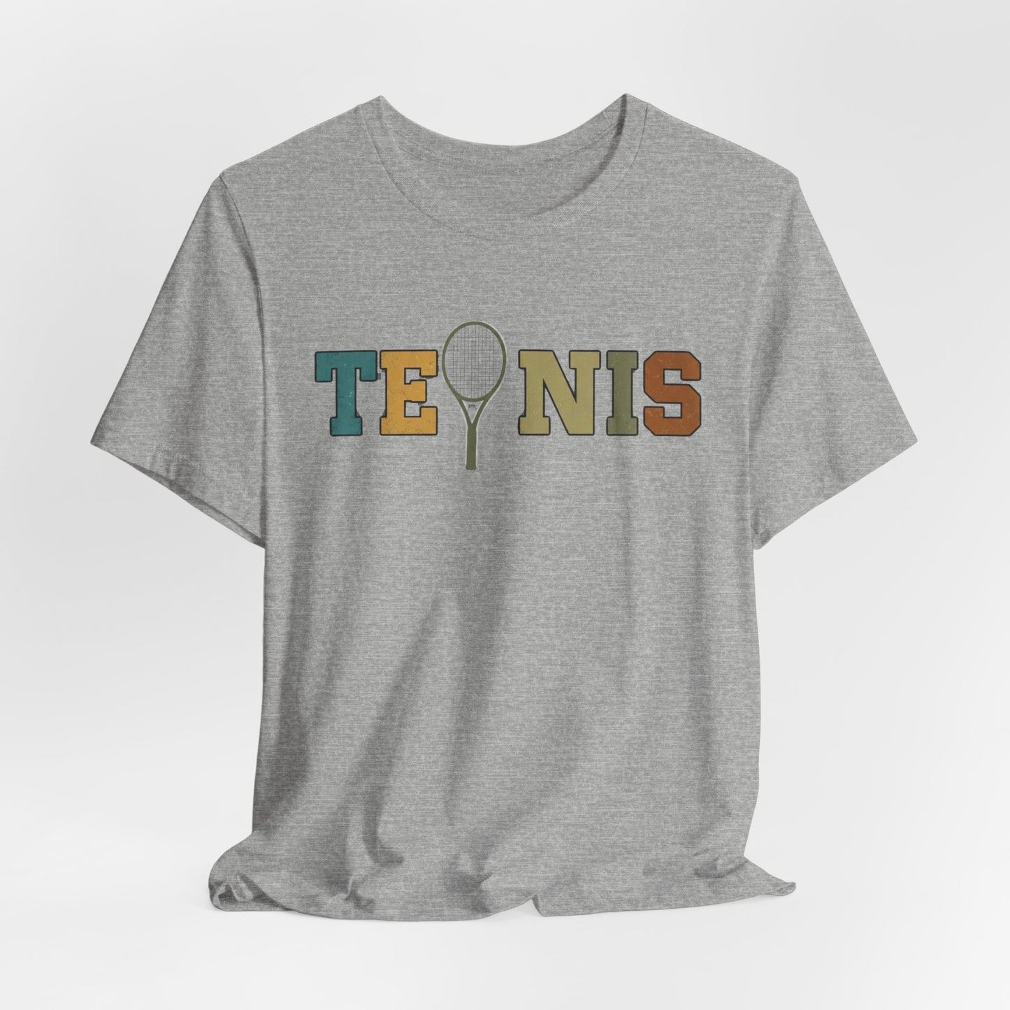 Tennis Retro Graphic Tee — Vintage Racket Lettering Shirt