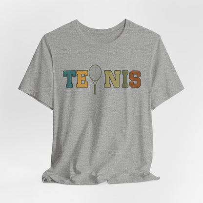 Tennis Retro Graphic Tee — Vintage Racket Lettering Shirt